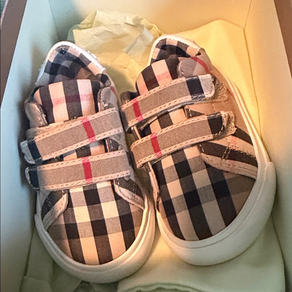 Burberry Checkered Kids Sneakers with Velcro